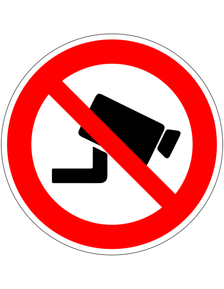 Verboden voor camerabewaking bord, rood wit, rond, symbool camerabewaking met rode streep