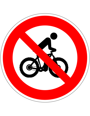 Fatbikes verboden sticker, rood wit, rond, symbool persoon op fatbike met rode streep