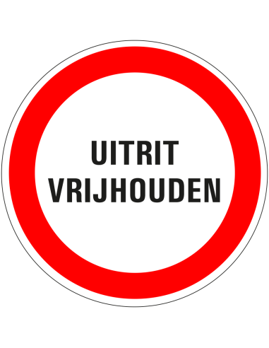 Uitrit vrijhouden sticker, rood wit, rond, tekst uitrit vrijhouden met rode rand