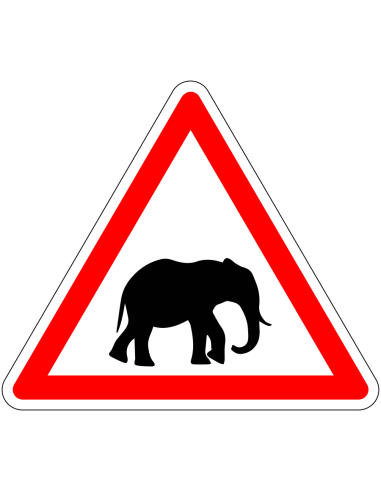 Pas op olifant sticker, rood wit, driehoekig, symbool olifant met rode driehoek