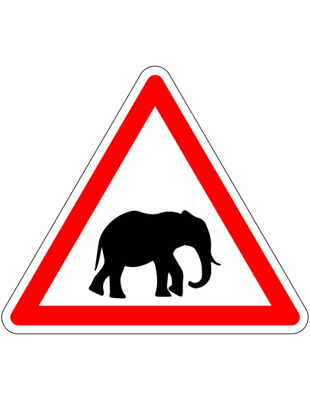 Pas op olifant sticker, rood wit, driehoekig, symbool olifant met rode driehoek