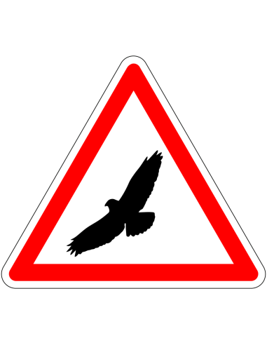 Pas op voor buizerd bord, driehoekig, rood wit, symbool buizerd of roofvogel in rode driehoek