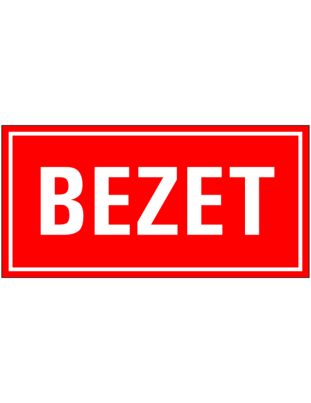 Bezet magneetsticker, groen wit, rechthoekig, tekst bezet in wit met rode achtergrond