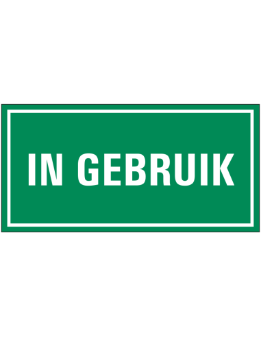 In gebruik magneetsticker, groen wit, rechthoekig, tekst In gebruik in wit met groene achtergrond