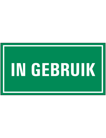 In gebruik magneetsticker, groen wit, rechthoekig, tekst In gebruik in wit met groene achtergrond