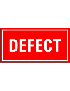 Defect magneetsticker, rood, wit, rechthoekig, tekst defect in wit met rode achtergrond