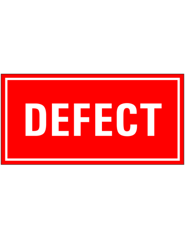 Defect magneetsticker, rood, wit, rechthoekig, tekst defect in wit met rode achtergrond