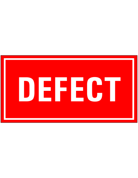 Defect magneetsticker, rood, wit, rechthoekig, tekst defect in wit met rode achtergrond