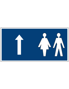 Toilet sticker met pijl rechtdoor, blauw, om toiletten aan te geven