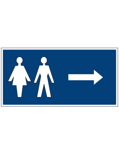 Toilet bordje met pijl rechts, blauw, om toiletten aan te geven
