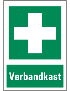 Verbandkast bord met tekst