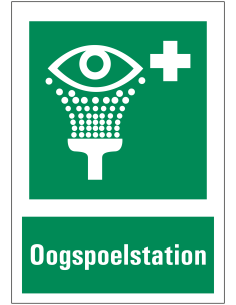 Oogspoelstation bord met tekst