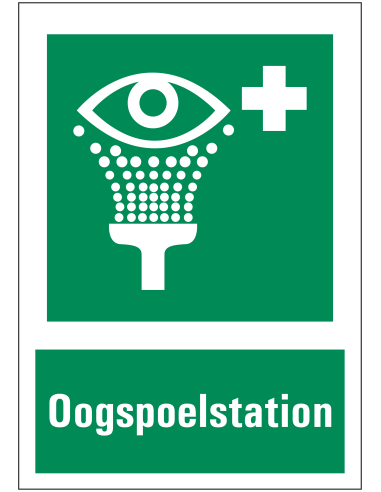 Oogspoelstation bord met tekst