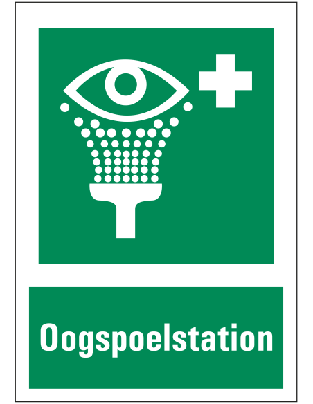 Oogspoelstation bord met tekst