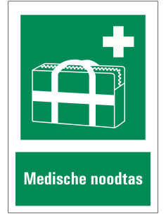 Medische noodtas bord met tekst