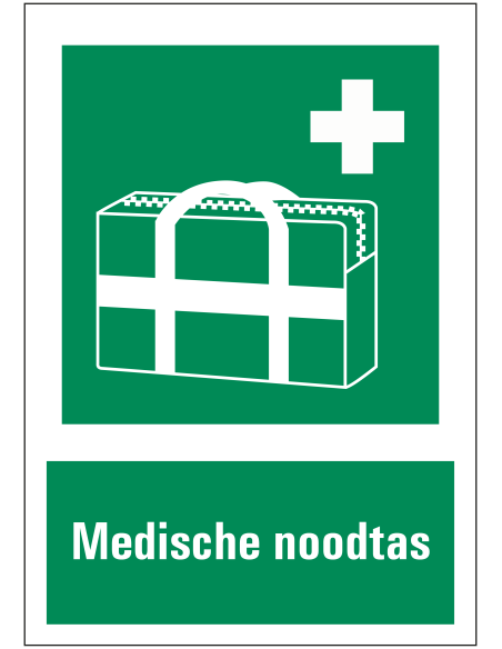 Medische noodtas bord met tekst