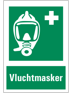 Vluchtmasker bord met tekst
