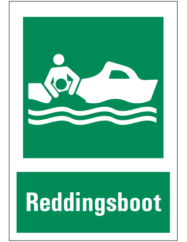Reddingsboot bord met tekst