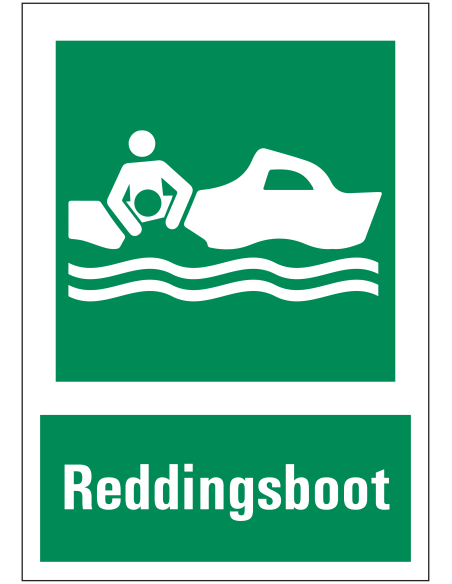 Reddingsboot bord met tekst