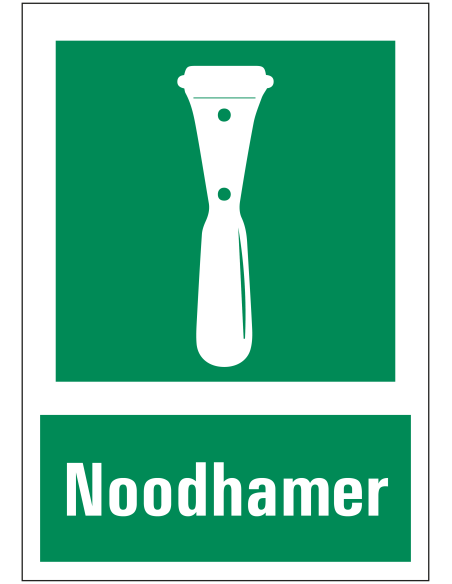 Noodhamer sticker met teskt