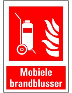 Mobiele brandblusser bord met tekst