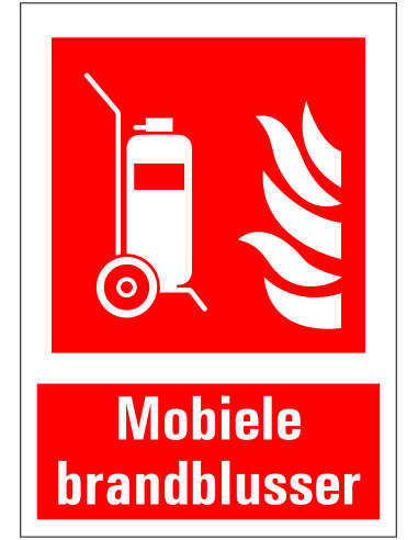 Mobiele brandblusser bord met tekst