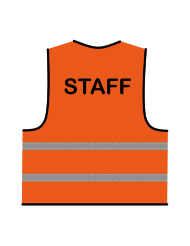 Staff hesje oranje, hesje met reflecterende strepen met tekst staff