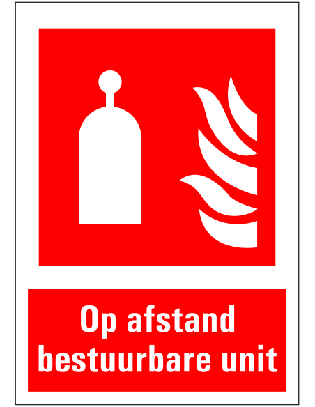 Op afstand bestuurbare unit bord met tekst, rood wit, rechthoekig, kunststof, op afstand bestuurbare unit met vlam symbool