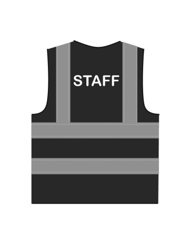 Staff hesje RWS zwart, hesje met reflecterende strepen met tekst staff