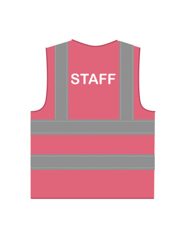 Staff hesje RWS roze, hesje met reflecterende strepen met tekst staff
