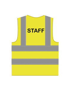 Staff hesje RWS geel, hesje met reflecterende strepen met tekst staff