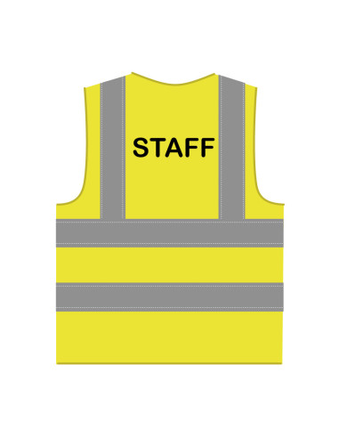 Staff hesje RWS geel, hesje met reflecterende strepen met tekst staff