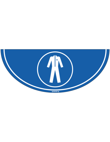 Beschermende kleding verplicht vloersticker - M010 - 750 x 300 mm - ISO 7010 - blauw wit - overall pictogram