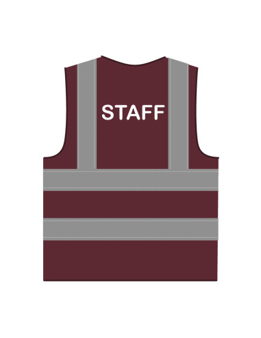Staff hesje RWS bordeauxrood, hesje met reflecterende strepen met tekst staff