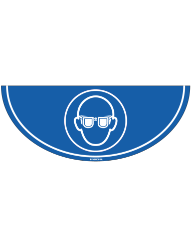 Oogbescherming verplicht vloersticker - M004 - 750 x 300 mm - ISO 7010 - blauw wit - oogbescherming pictogram