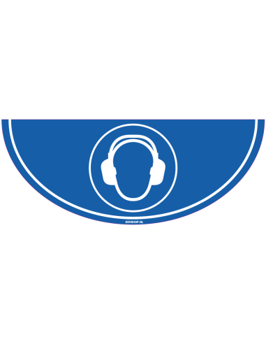 Gehoorbescherming verplicht vloersticker - M003 - 750 x 300 mm - ISO 7010 - blauw wit - gehoorbescherming pictogram