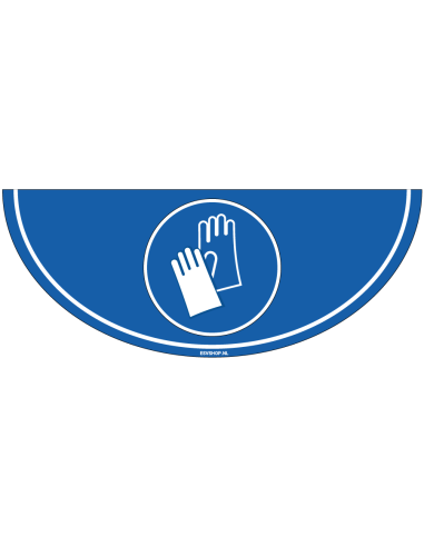Veiligheidshandschoenen verplicht vloersticker - M009 - 750 x 300 mm - ISO 7010 - blauw wit - handschoenen pictogram
