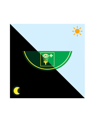 Lichtgevende oogdouche vloersticker - E011 - 750 x 300 mm - ISO 7010 - groen wit - oogdouche pictogram