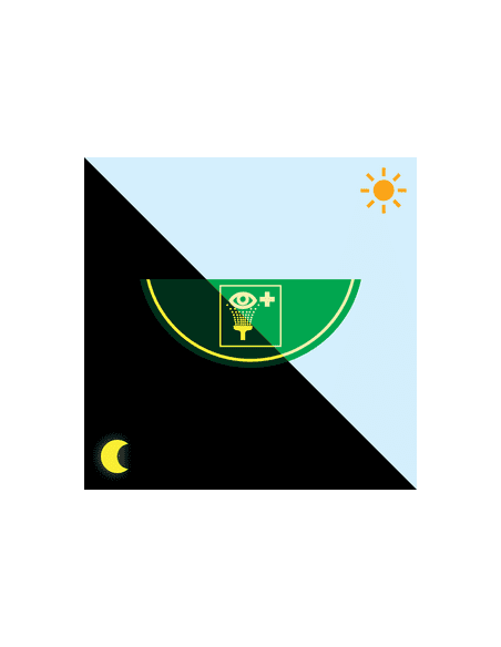 Lichtgevende oogdouche vloersticker - E011 - 750 x 300 mm - ISO 7010 - groen wit - oogdouche pictogram