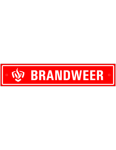Brandweer bordje met zuignapjes, rood wit, rechthoekig, tekst brandweer met brandweer logo