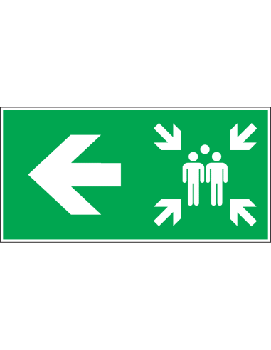 Verzamelplaats bord met pijl links - aluminium, groen wit, rechthoekig, symbool verzamelplaats met pijl