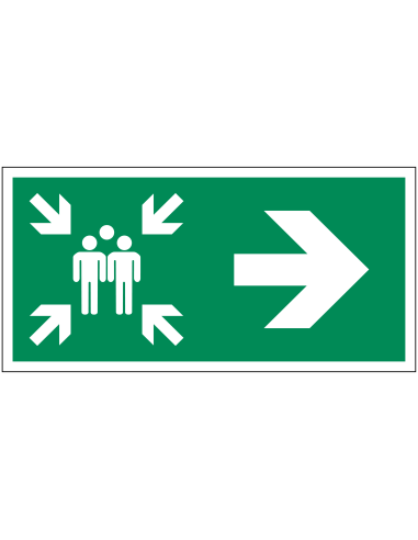 Verzamelplaats bord met pijl rechts - kunststof, groen wit, rechthoekig, symbool verzamelplaats met pijl