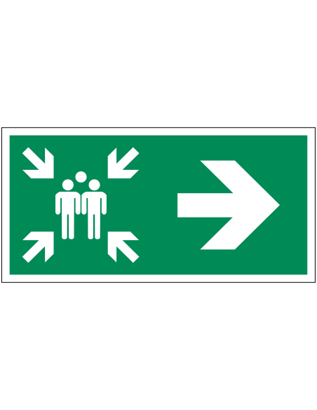 Verzamelplaats bord met pijl rechts - kunststof, groen wit, rechthoekig, symbool verzamelplaats met pijl