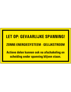 Gevaarlijke spanning zonnepanelen omvormer sticker, geel zwart, tekststicker