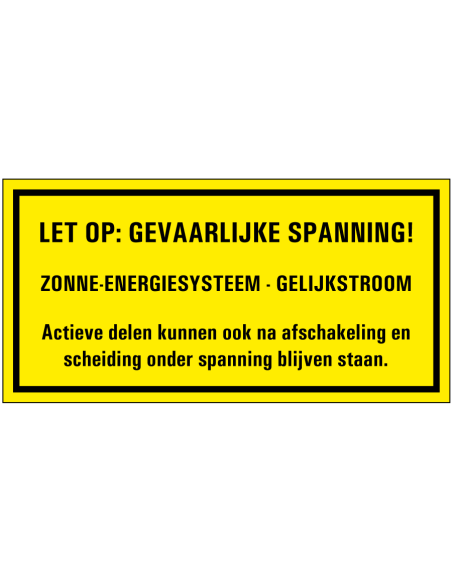 Gevaarlijke spanning zonnepanelen omvormer bord, kunststof, geel zwart, tekstbord