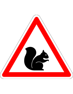 Pas op voor eekhoorn sticker - rood wit - driehoekig - symbool eekhoorn met rode rand