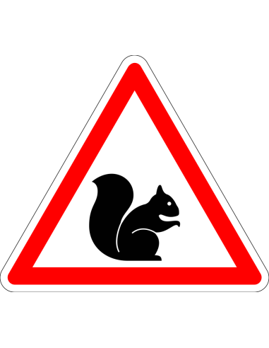 Pas op voor eekhoorn sticker - rood wit - driehoekig - symbool eekhoorn met rode rand
