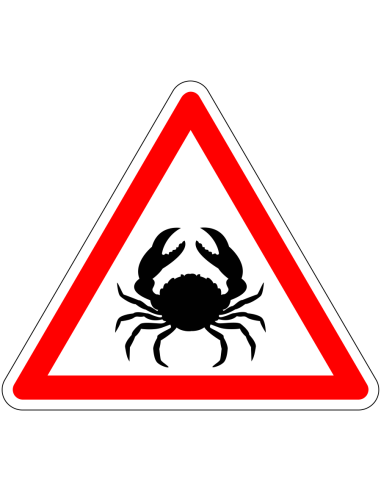 Pas op voor krabben bord - rood wit - driehoekig - symbool krab met rode rand