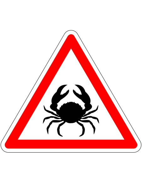Pas op voor krabben bord - rood wit - driehoekig - symbool krab met rode rand