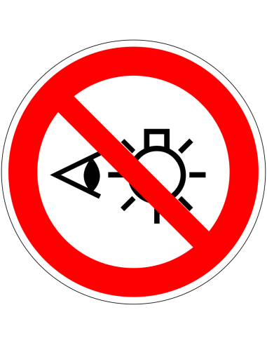 Niet in lichtbron kijken sticker, ISO 7010, P075, rood wit, pictogram oog en licht, rond